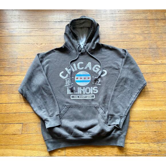 Chicago, Illinois 'The Windy City' Distressed Gray Hoodie sz M - Picture 1 of 10